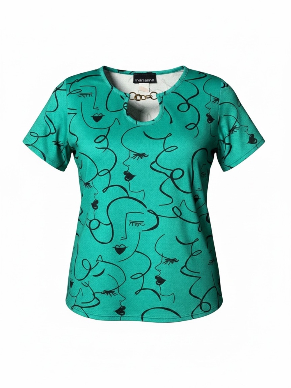 Marianne Teal Short Sleeve Graphic Crewneck Top